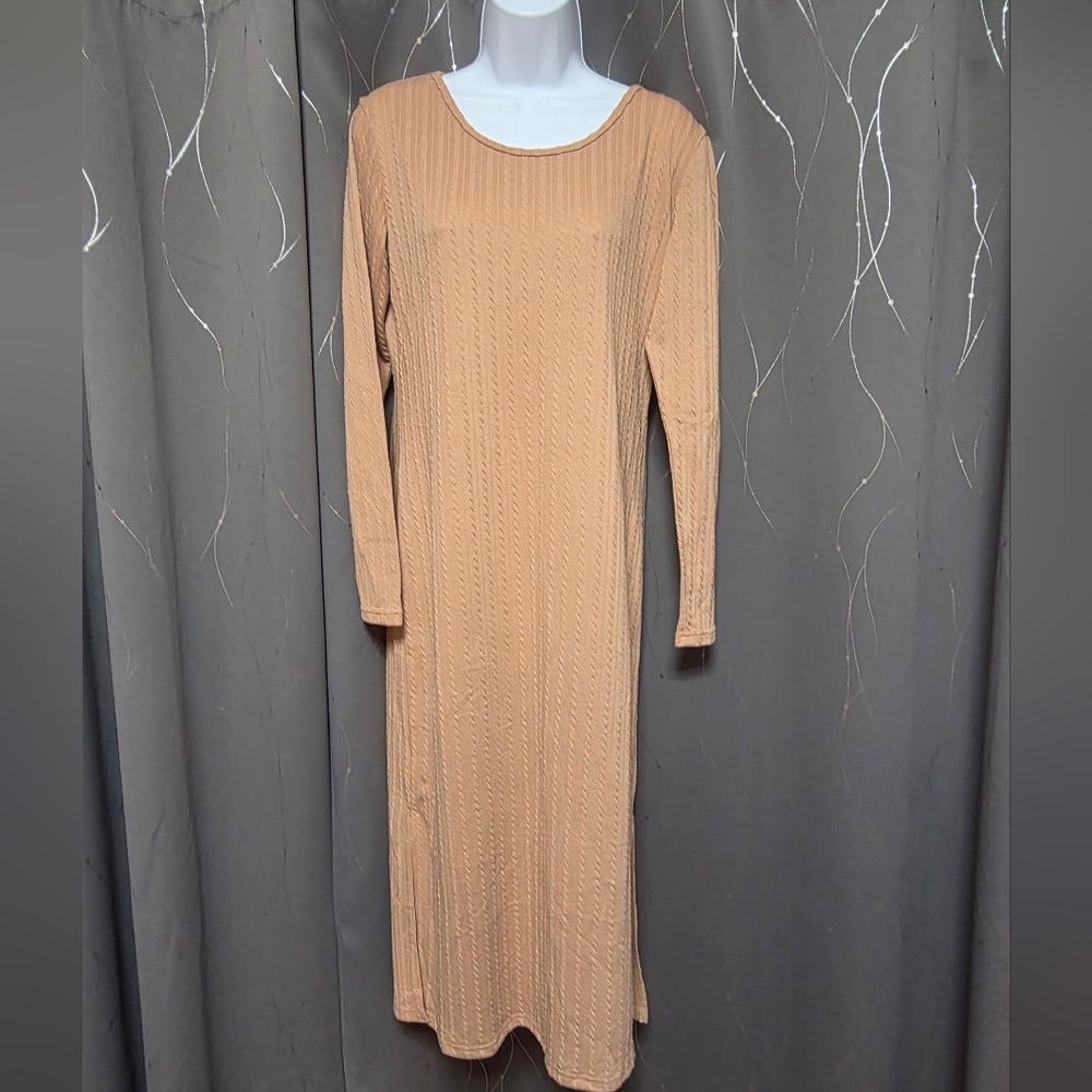 Elegant Tan Long Sleeve Dress